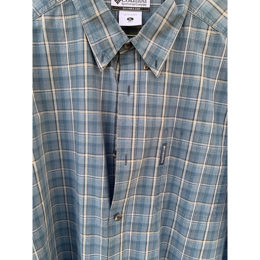 Columbia Sportswear Mens Blue Gray Plaid Long Sleeve Button Front Shirt Size XL